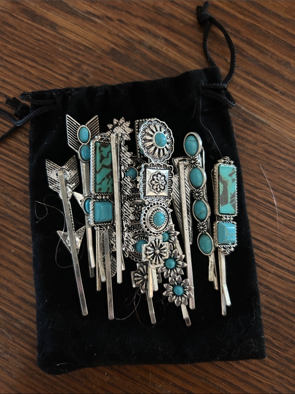 NEW 12 set western rodeo turquoise silver hair bobby pins boho bohemian NFR - Picture 4 of 4